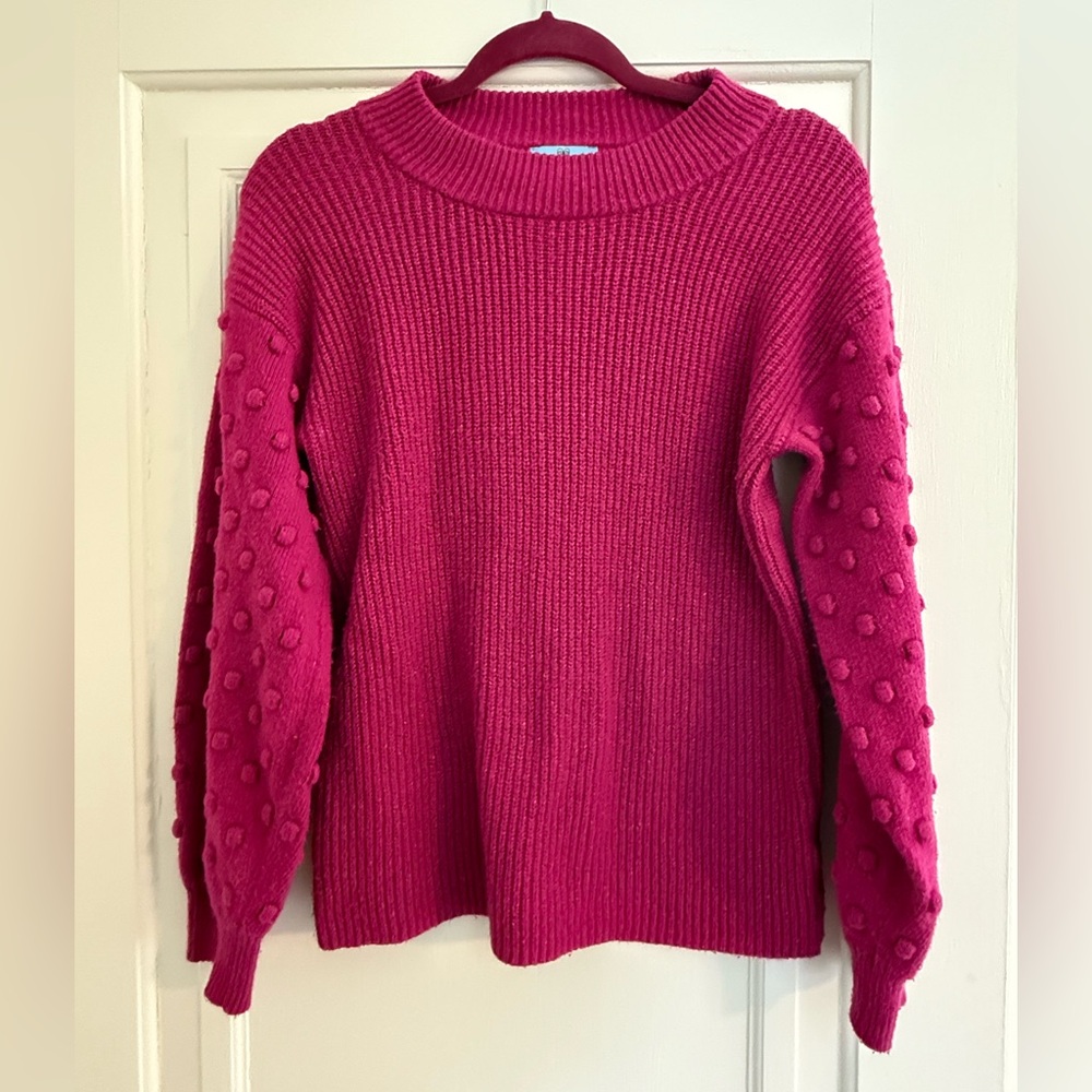 Cece Women's Puff Sleeve Bobble Ribbed Sweater Pink Size Small